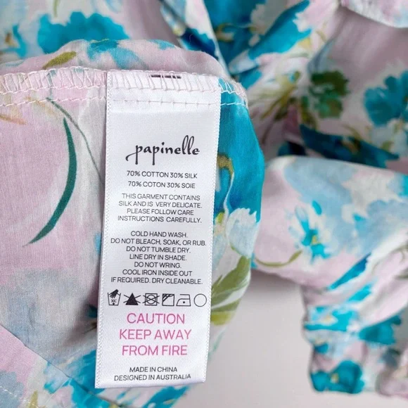 Papinelle Audrey Crop PJ Set pink blue floral cotton silk relaxed lightweight - Picture 7 of 13